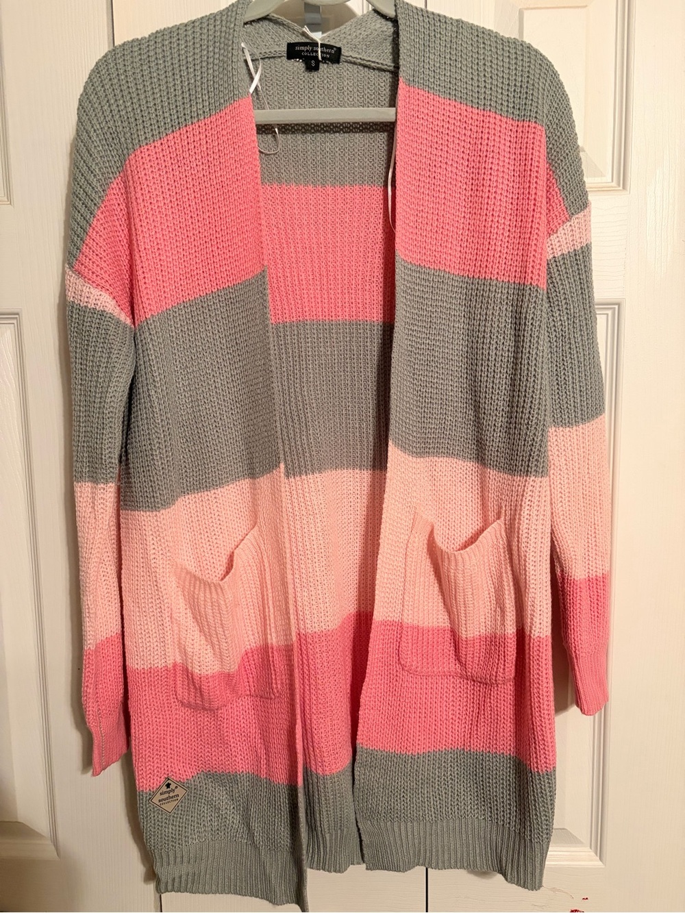 Simply Southern Pink, Light Pink & Gray Striped Open Cardigan